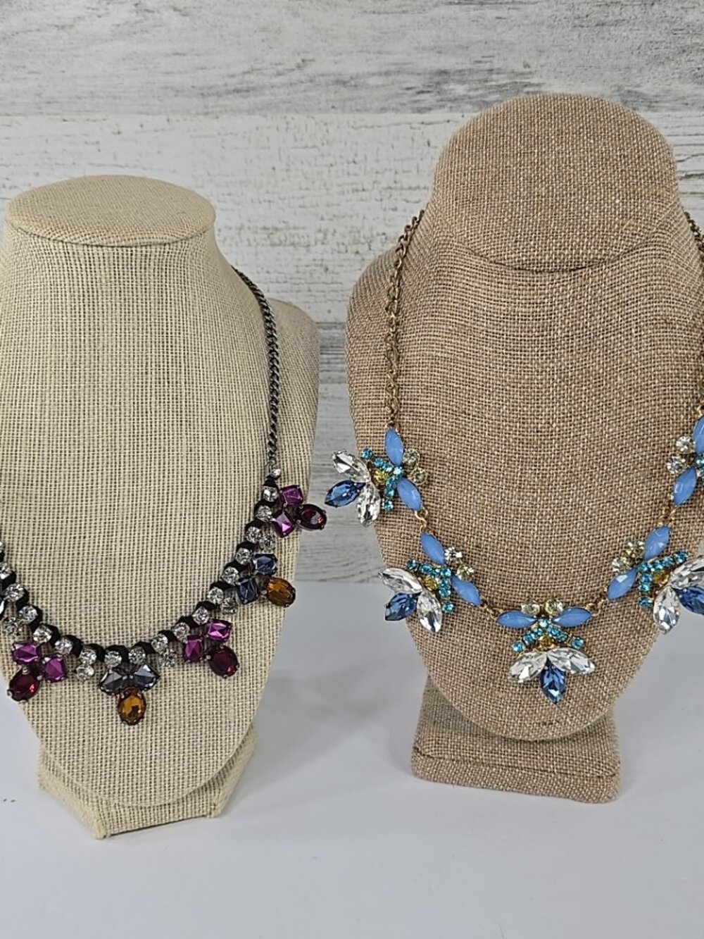 Statement Necklace Lot Blue Floral Crystal Gold Chain Purple Cluster Bib Jewelry